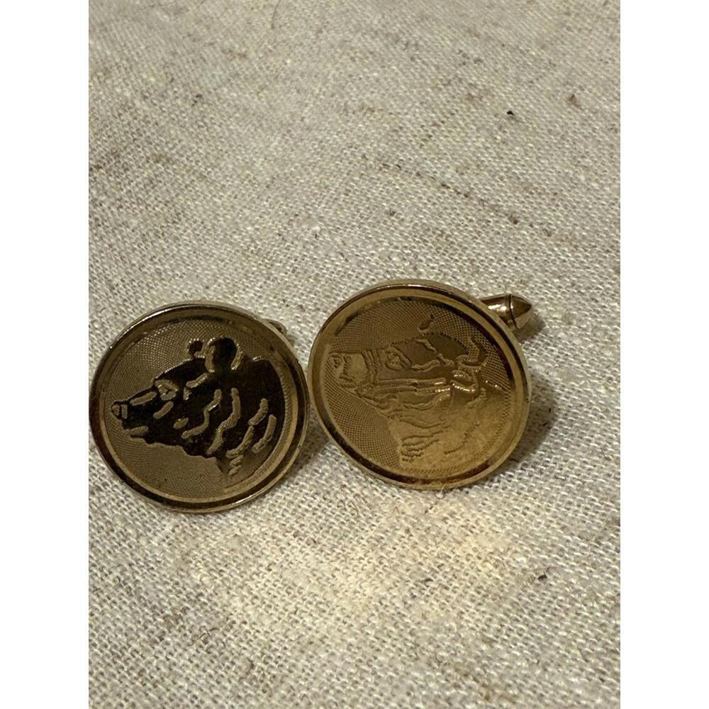 Gold Tone SWANKVintage Cuff Links Bear&Bull Symbolizing Financial Markets